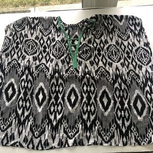 Club Z Collection Black White Green Beaded Swim Coverup Kaftan Sz L/XL A2846